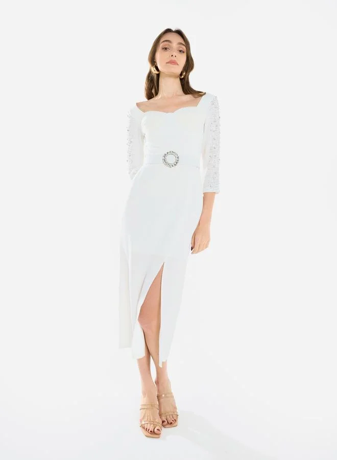 هاوس اوف مودا فستان ميدي بأكمام مزينة